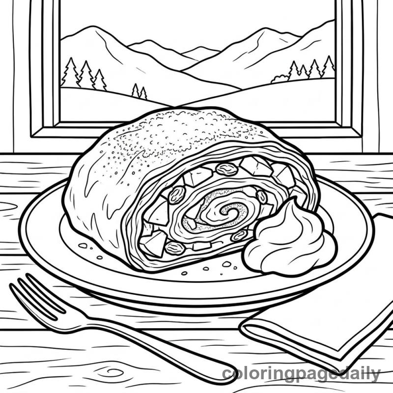 Austrian Apple Strudel - Daily printable coloring page in Food category