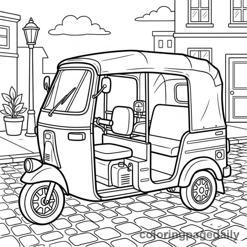 Auto Rickshaw Tuk-Tuk - Daily printable coloring page in Vehicle category