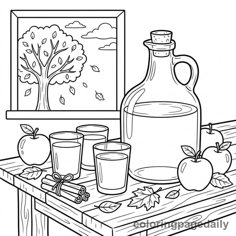 Autumn Apple Cider - Daily printable coloring page in Thanksgiving category