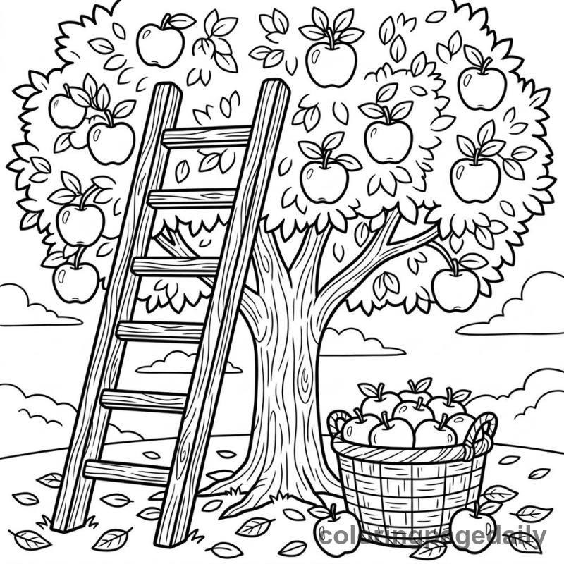 Autumn Apple Picking - Daily printable coloring page in Thanksgiving category