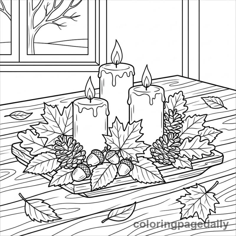 Autumn Candle Centerpiece - Daily printable coloring page in Thanksgiving category