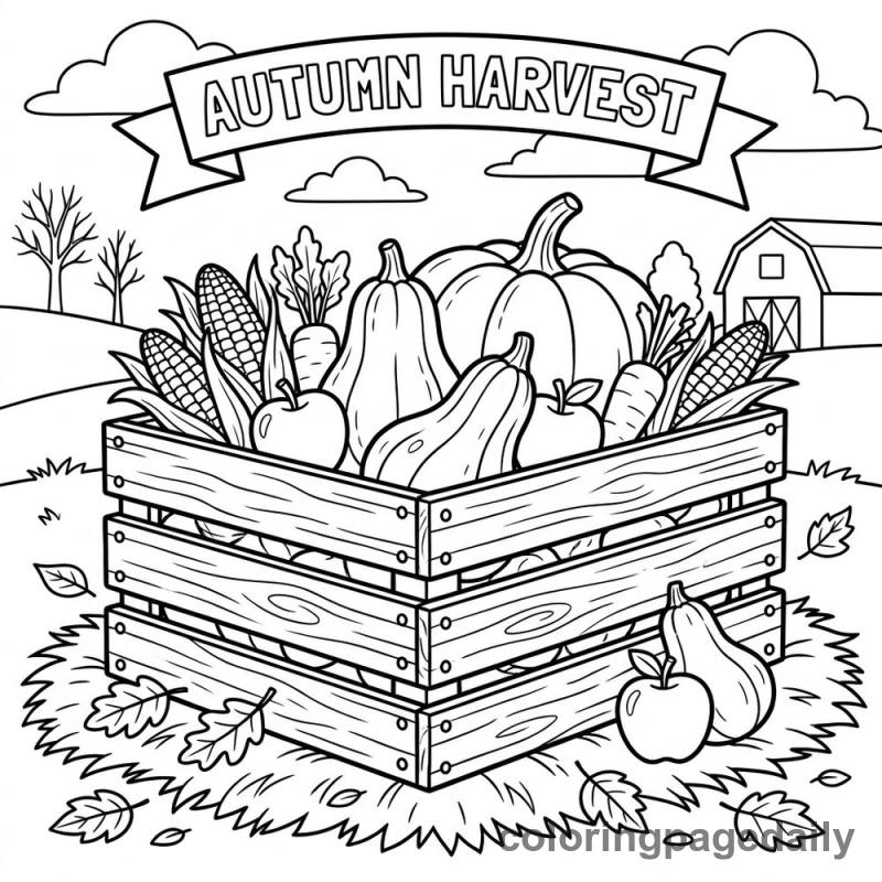 Autumn Harvest Crate - Daily printable coloring page in Thanksgiving category