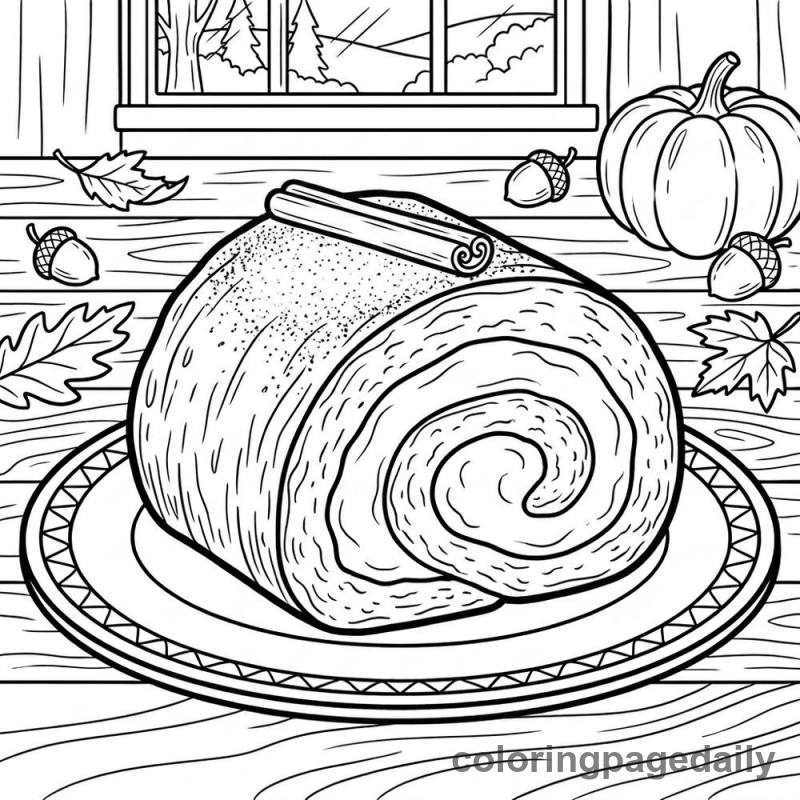 Autumn Pumpkin Roll Slice - Daily printable coloring page in Thanksgiving category