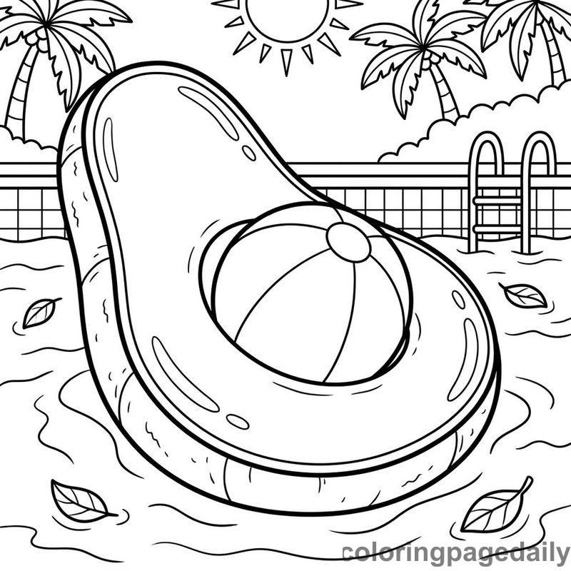 Avocado Pool Float Relaxation - Daily printable coloring page in Summer Vacation category