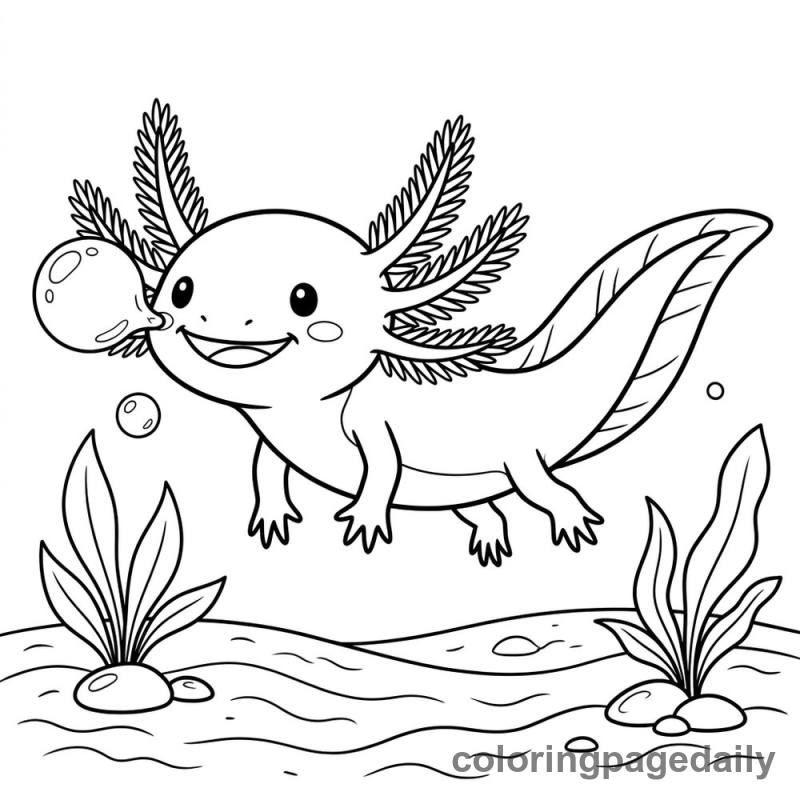 Axolotl's Bubble Boop - Daily printable coloring page in Animals category