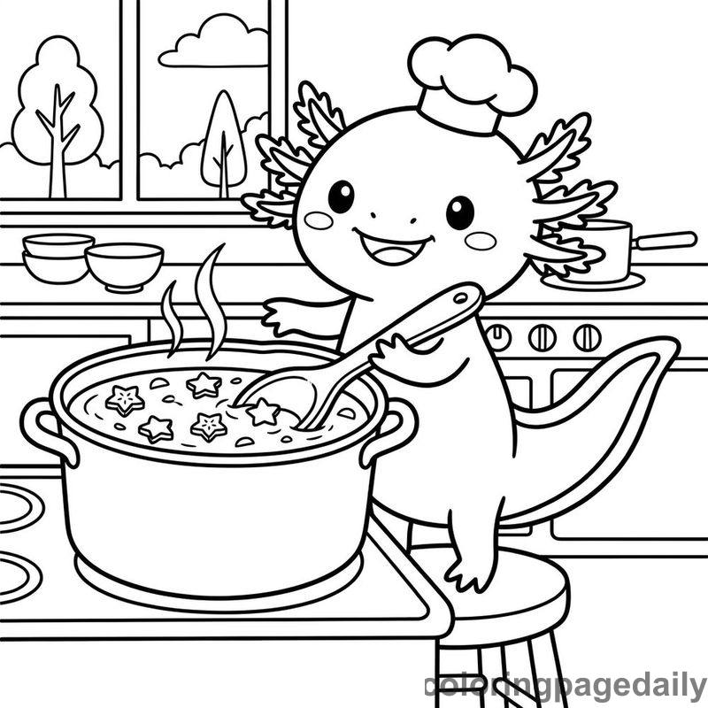 Axolotl Chef Cooking Soup - Daily printable coloring page in Animals category