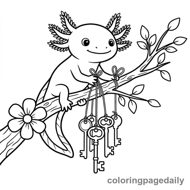 Axolotl Hanging Key Chime - Daily printable coloring page in Animals category