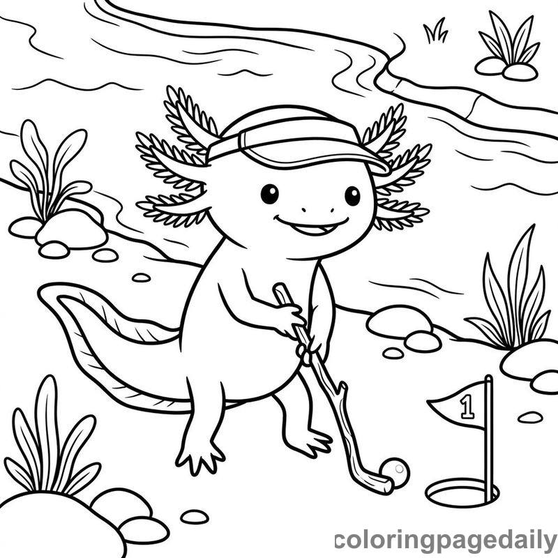 Axolotl Playing Miniature Golf - Daily printable coloring page in Animals category