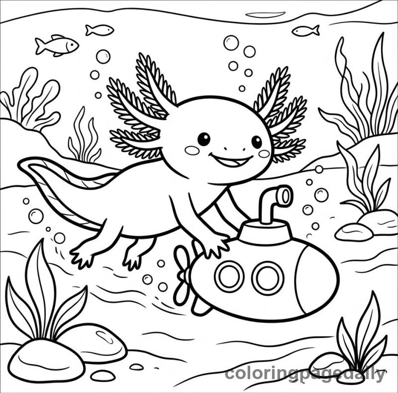 Axolotl Toy Submarine - Daily printable coloring page in Animals category