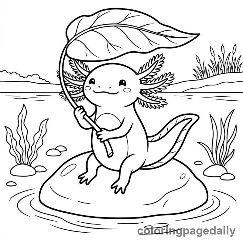Axolotl Umbrella Fun - Daily printable coloring page in Animals category