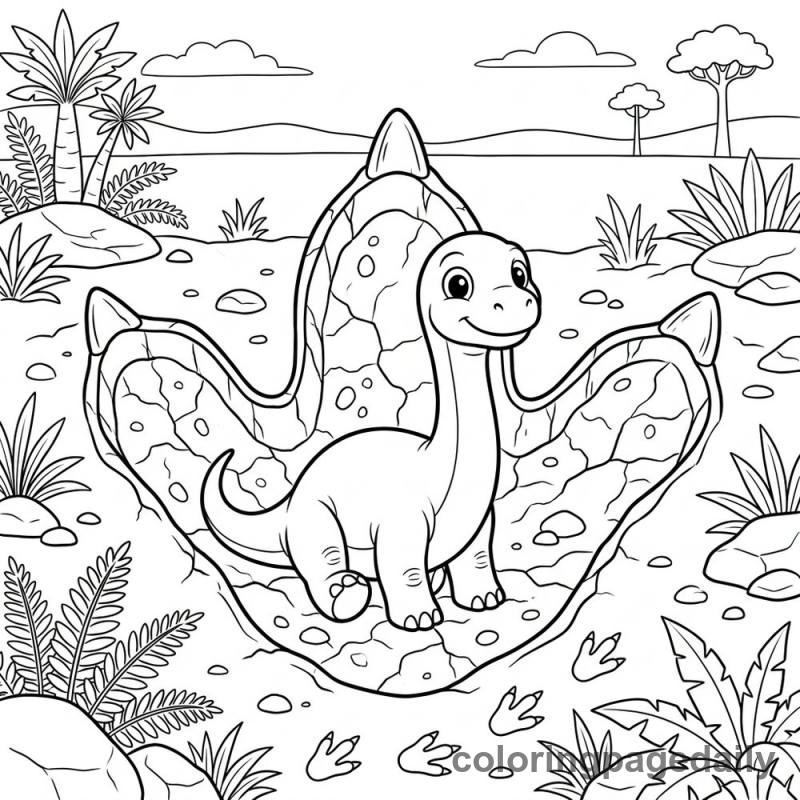 Baby Brachiosaurus Sitting - Daily printable coloring page in Dinosaur category
