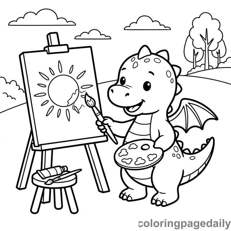 Baby Dragon Artist - Daily printable coloring page in Mythical Creature category