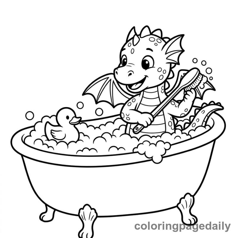 Baby Dragon Bubble Bath - Daily printable coloring page in Mythical Creature category