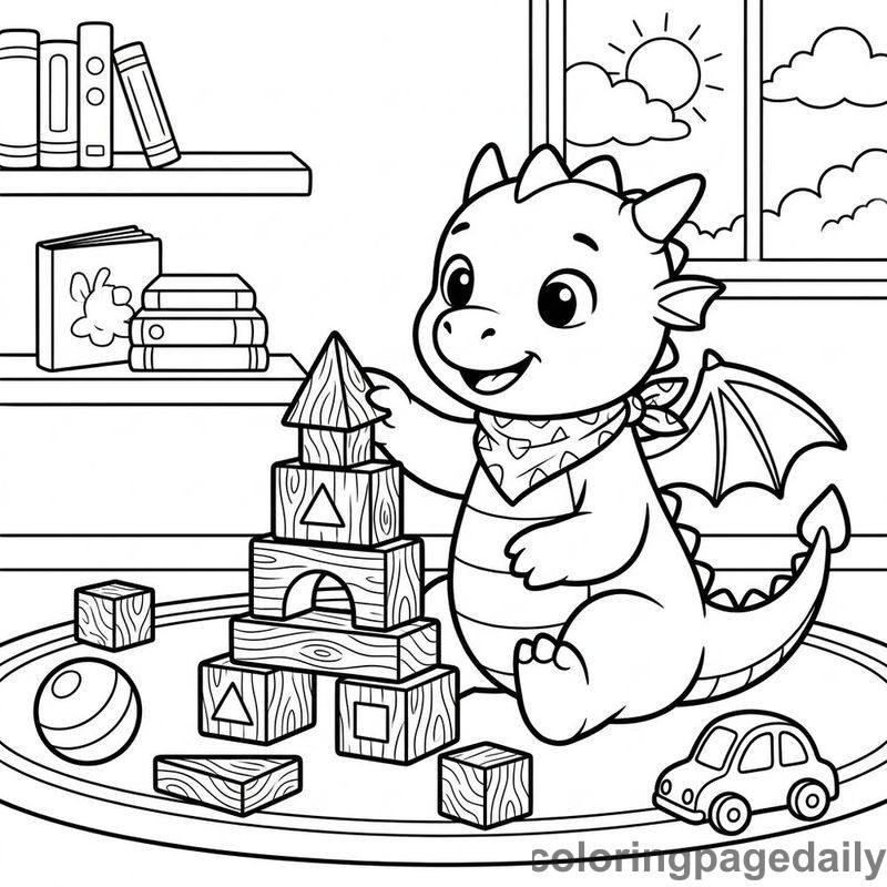 Baby Dragon Building Blocks - Daily printable coloring page in Mythical Creature category