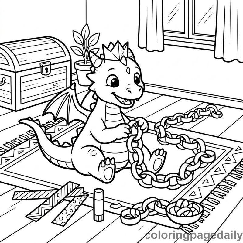 Baby Dragon Building Paper Chain - Daily printable coloring page in Mythical Creature category