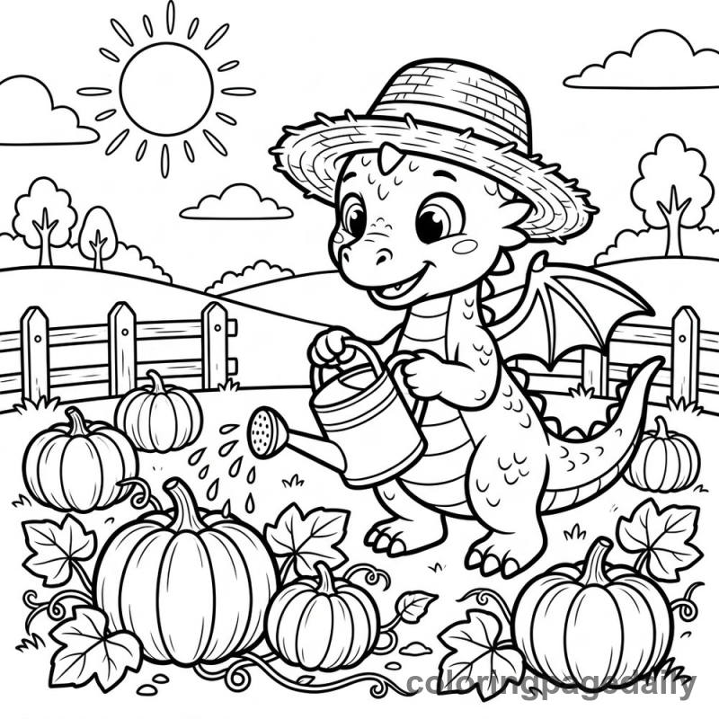Baby Dragon Gardener - Daily printable coloring page in Mythical Creature category