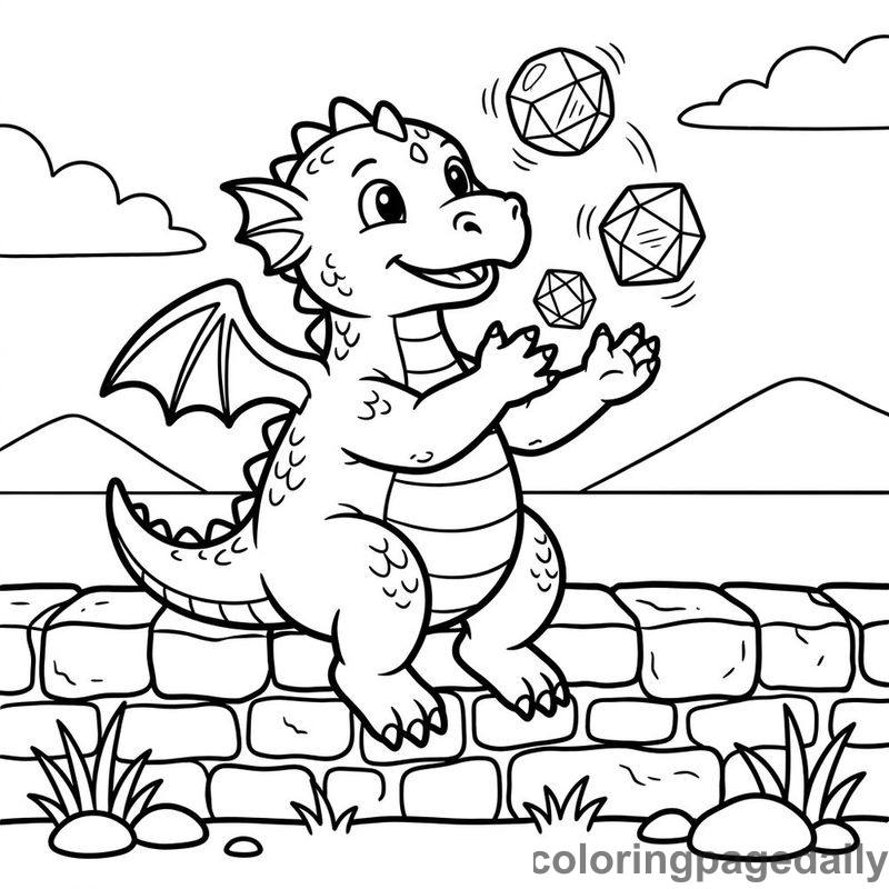 Baby Dragon Juggling Crystals - Daily printable coloring page in Mythical Creature category