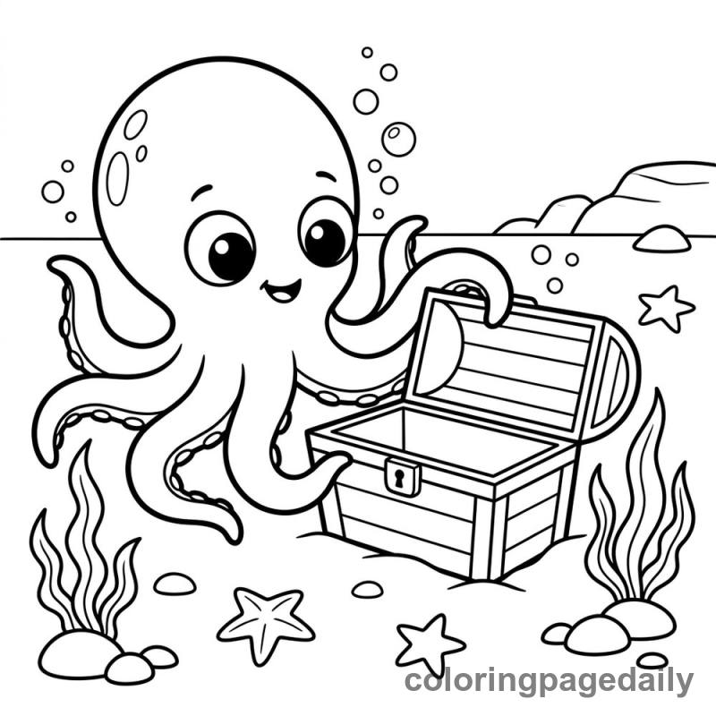 Ollie the Kraken’s Big Discovery - story illustration coloring page
