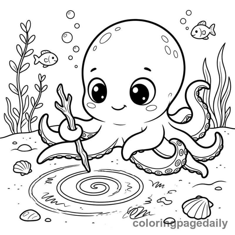 Baby Kraken Sand Art - Daily printable coloring page in Mythical Creature category