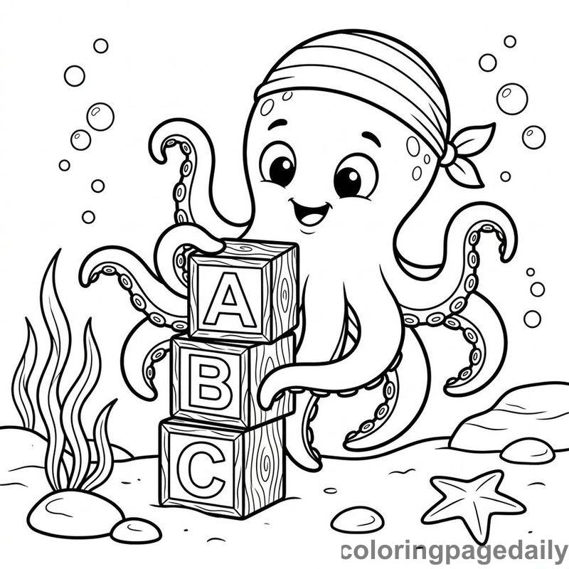 Baby Kraken Stacking Blocks - Daily printable coloring page in Mythical Creature category