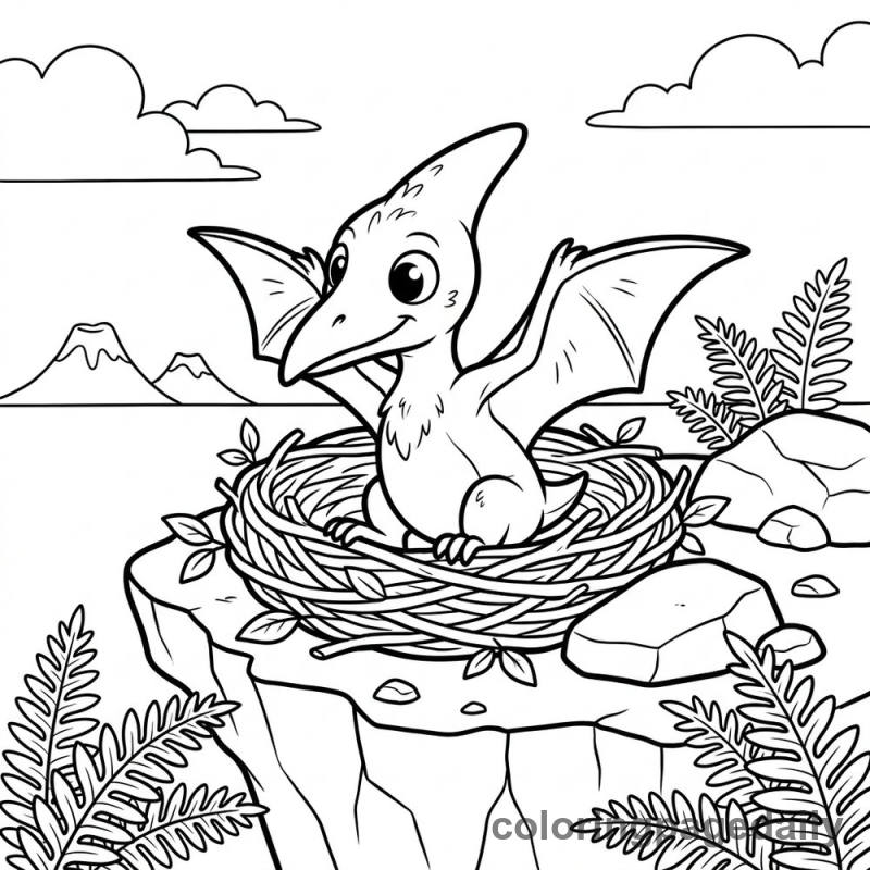 Baby Pteranodon Learning to Fly - Daily printable coloring page in Dinosaur category