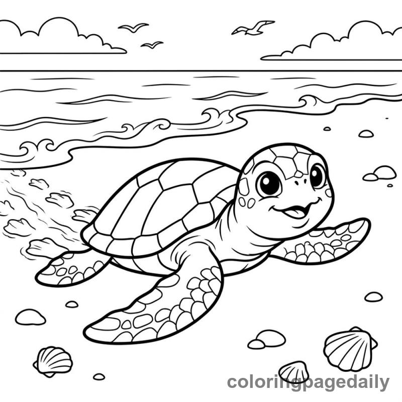 Baby Sea Turtle Hatching - Daily printable coloring page in Ocean and Underwater Life category