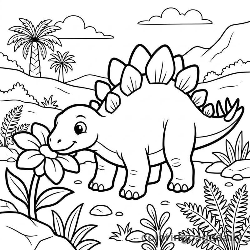Baby Stegosaurus Flower - Daily printable coloring page in Dinosaur category
