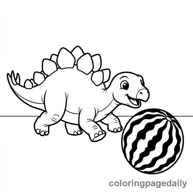 Baby Stegosaurus Playing - Daily printable coloring page in Dinosaur category