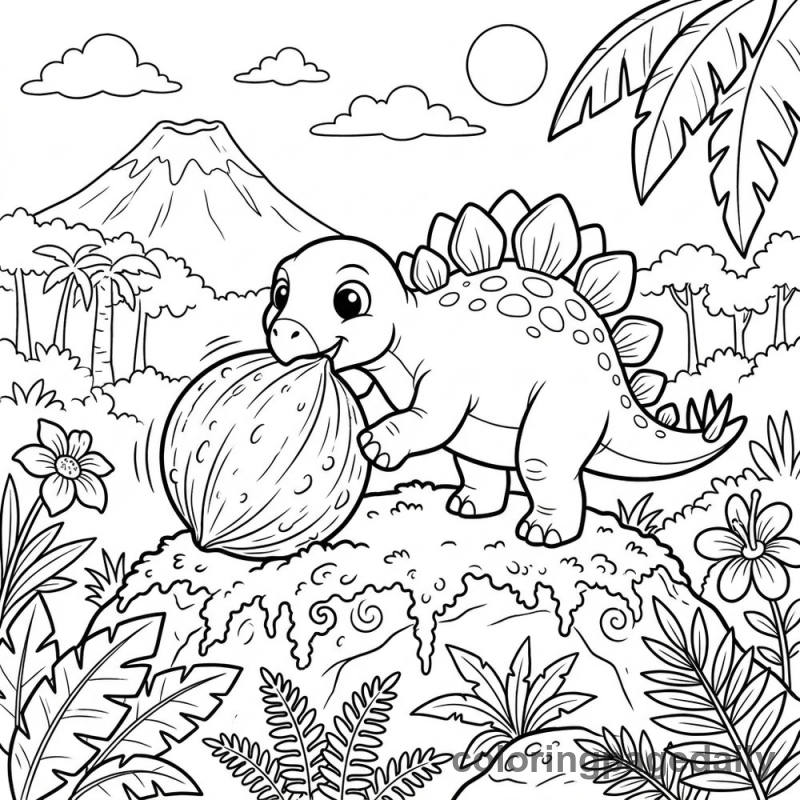 Baby Stegosaurus Rolling Seed - Daily printable coloring page in Dinosaur category