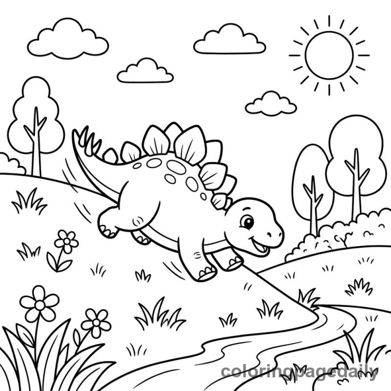 Baby Stegosaurus Sliding - Daily printable coloring page in Dinosaur category