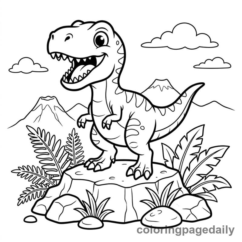 Baby T-Rex Roaring - Daily printable coloring page in Dinosaur category