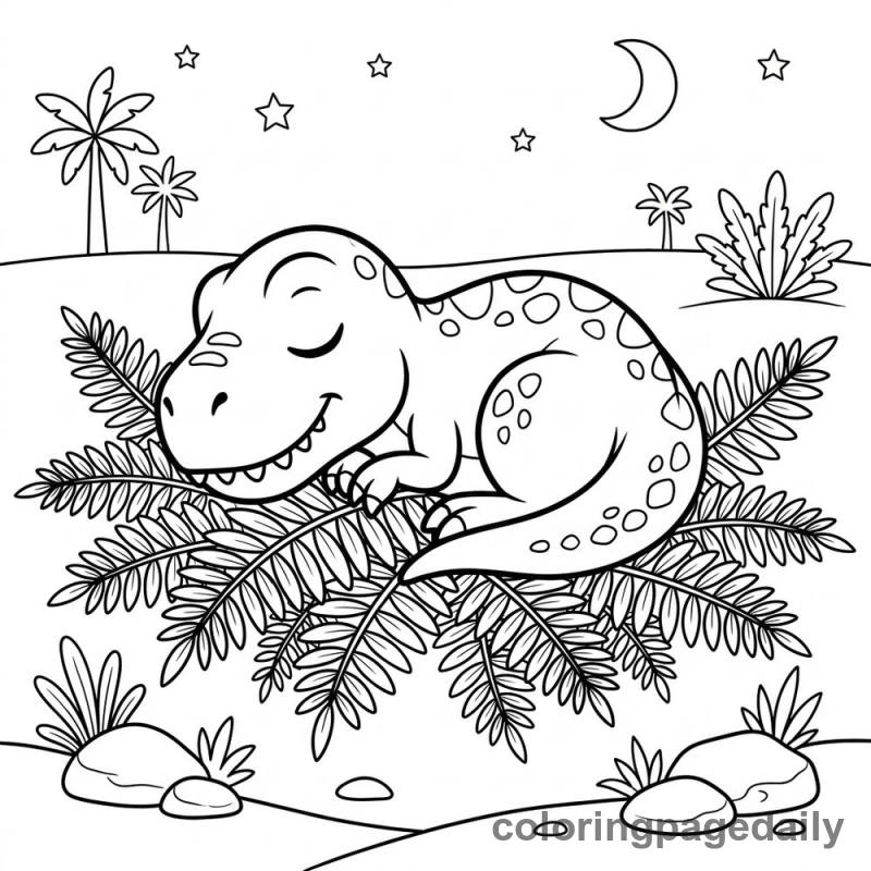 Baby T-Rex Sleeping - Daily printable coloring page in Dinosaur category