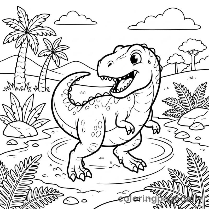 Baby T-Rex Chasing Tail - Daily printable coloring page in Dinosaur category