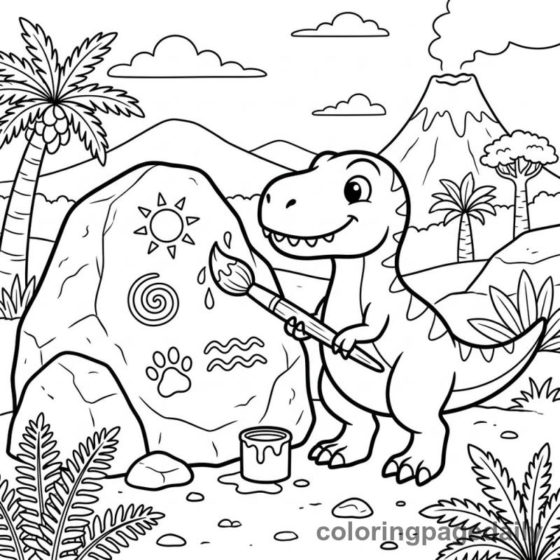 Baby TRex Painting - Daily printable coloring page in Dinosaur category