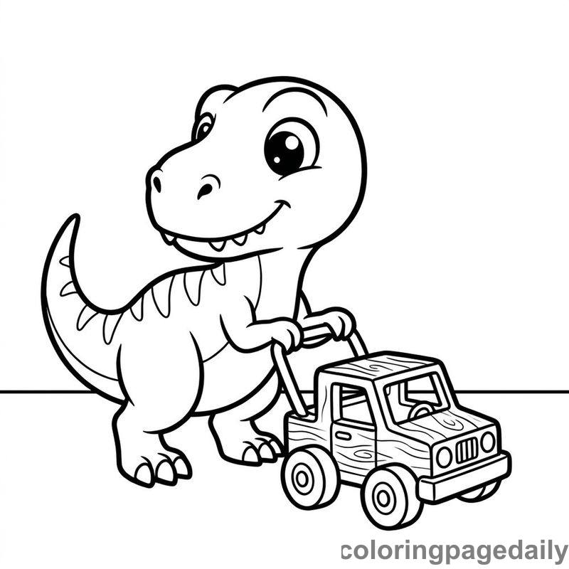 Baby T-Rex Toy Car - Daily printable coloring page in Dinosaur category