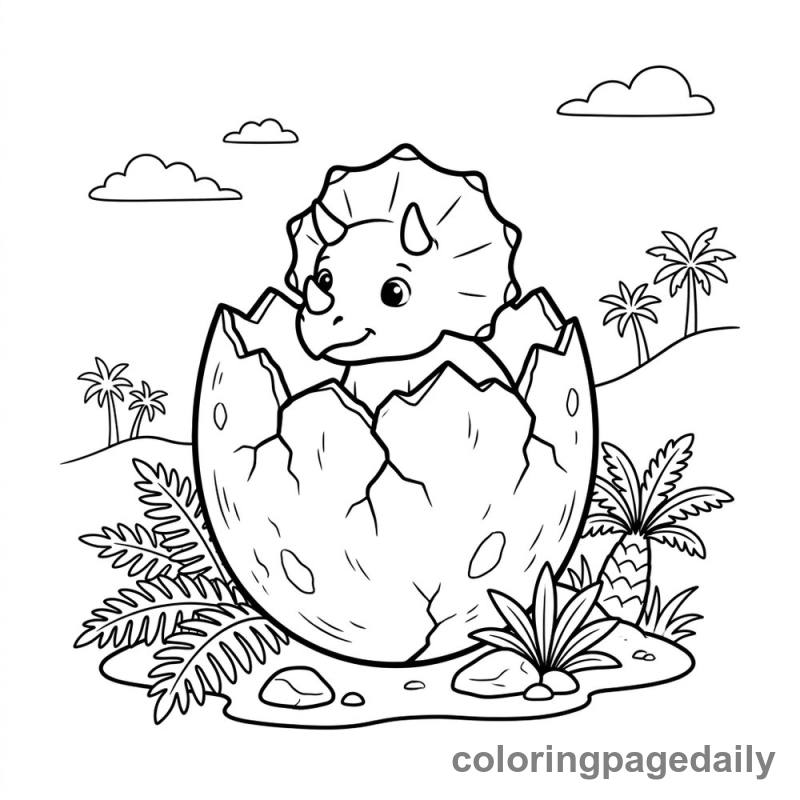Baby Triceratops Hatching - Daily printable coloring page in Dinosaur category