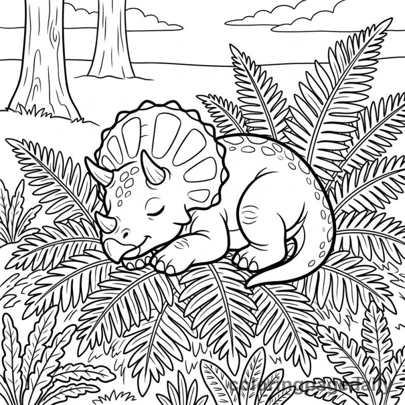 Baby Triceratops Sleeping - Daily printable coloring page in Dinosaur category