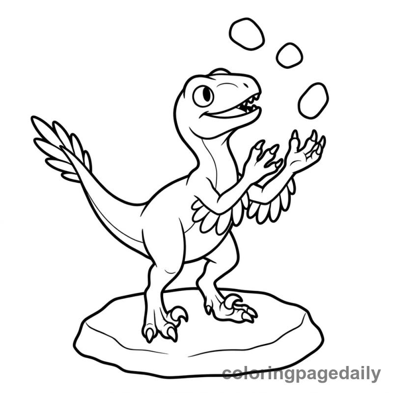 Baby Velociraptor Juggling Pebbles - Daily printable coloring page in Dinosaur category