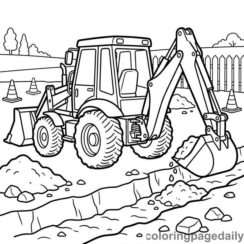 Backhoe Loader Digging - Daily printable coloring page in Vehicle category
