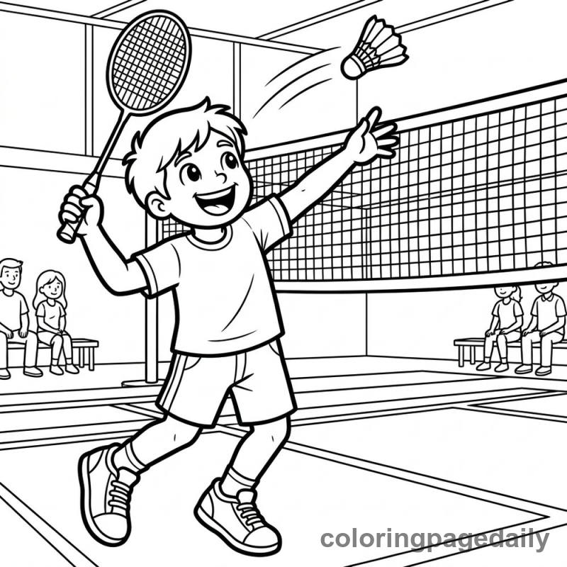 Badminton Player Smash - Daily printable coloring page in Sports category