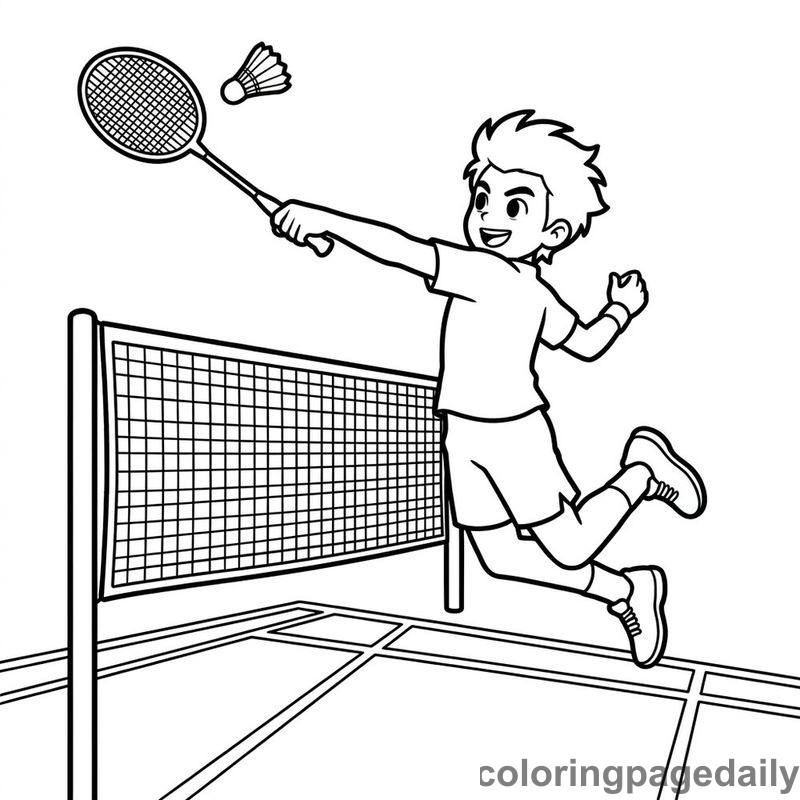 Badminton Player Smash Jump - Daily printable coloring page in Sports category