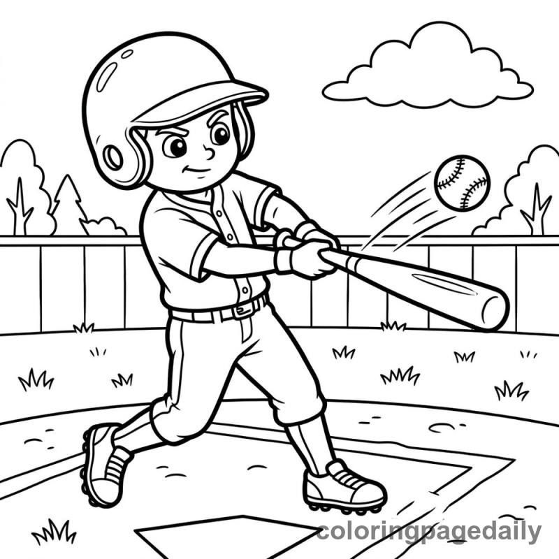 Baseball Batter Swing - Daily printable coloring page in Sports category