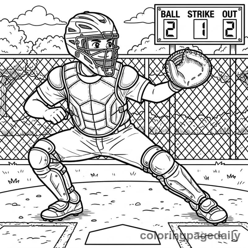 Baseball Catcher Ready - Daily printable coloring page in Sports category