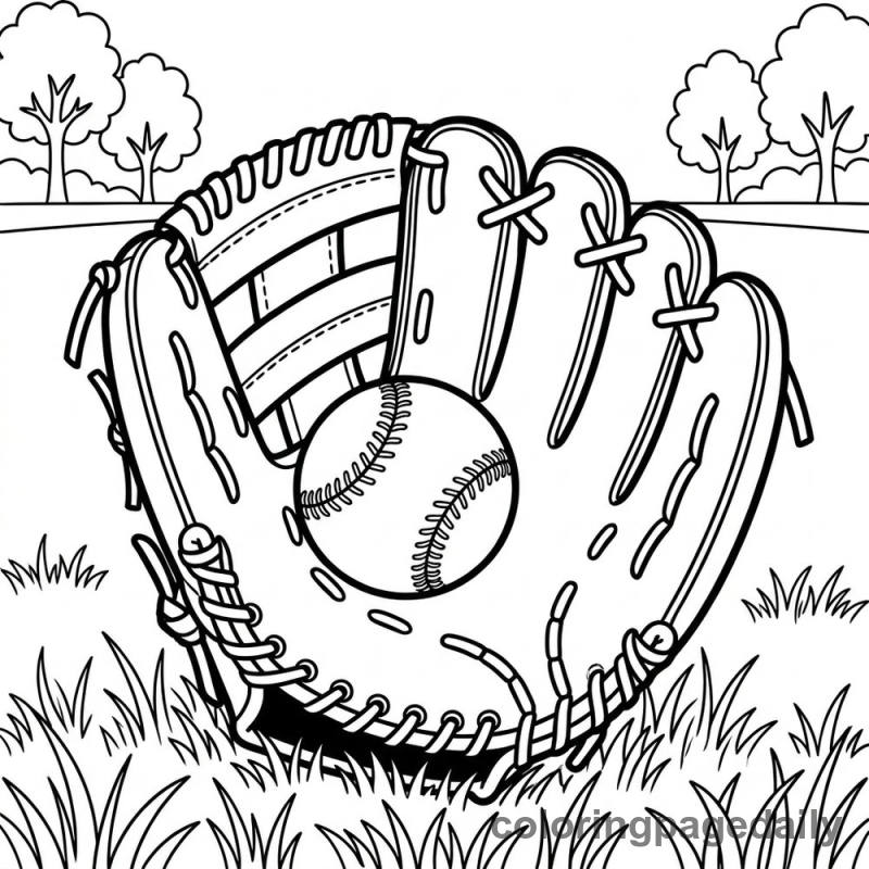 Baseball Glove and Ball - Daily printable coloring page in Sports category