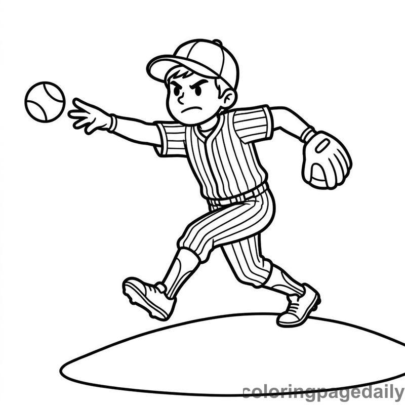 Baseball Pitcher Throwing Fastball - Daily printable coloring page in Sports category