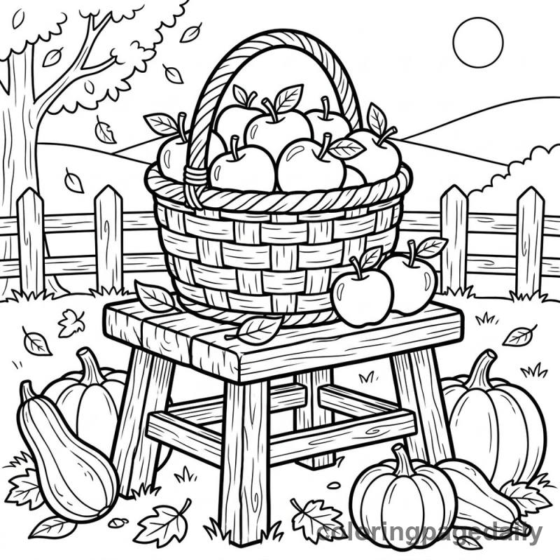 Basket of Autumn Apples - Daily printable coloring page in Thanksgiving category