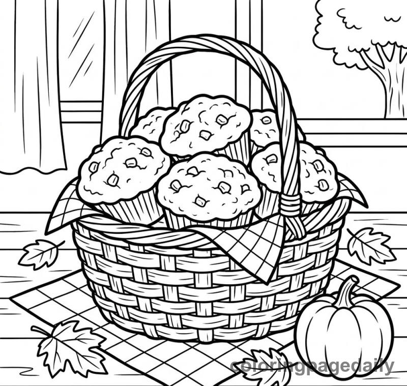 Basket of Cornbread - Daily printable coloring page in Thanksgiving category