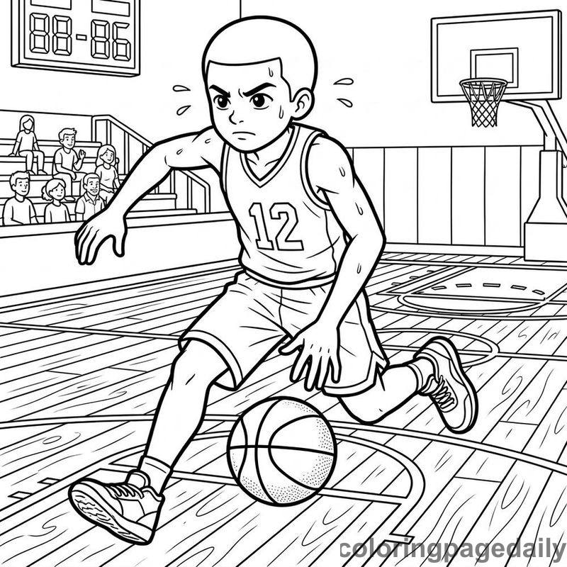 Basketball Player Dribbling Fast - Daily printable coloring page in Sports category