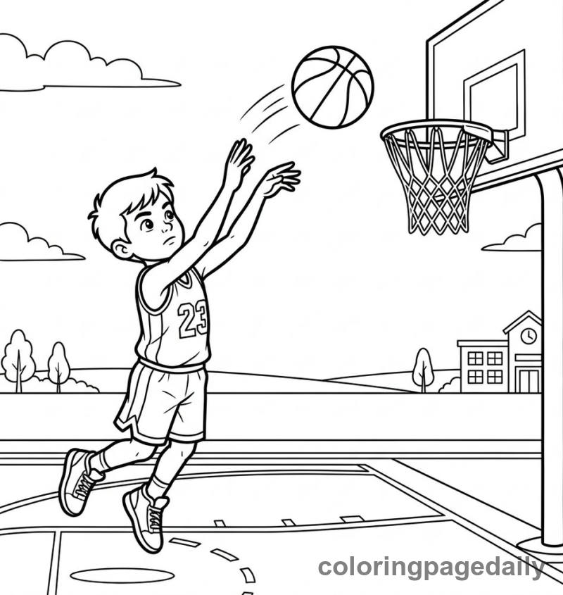 Basketball Player Shooting - Daily printable coloring page in Sports category