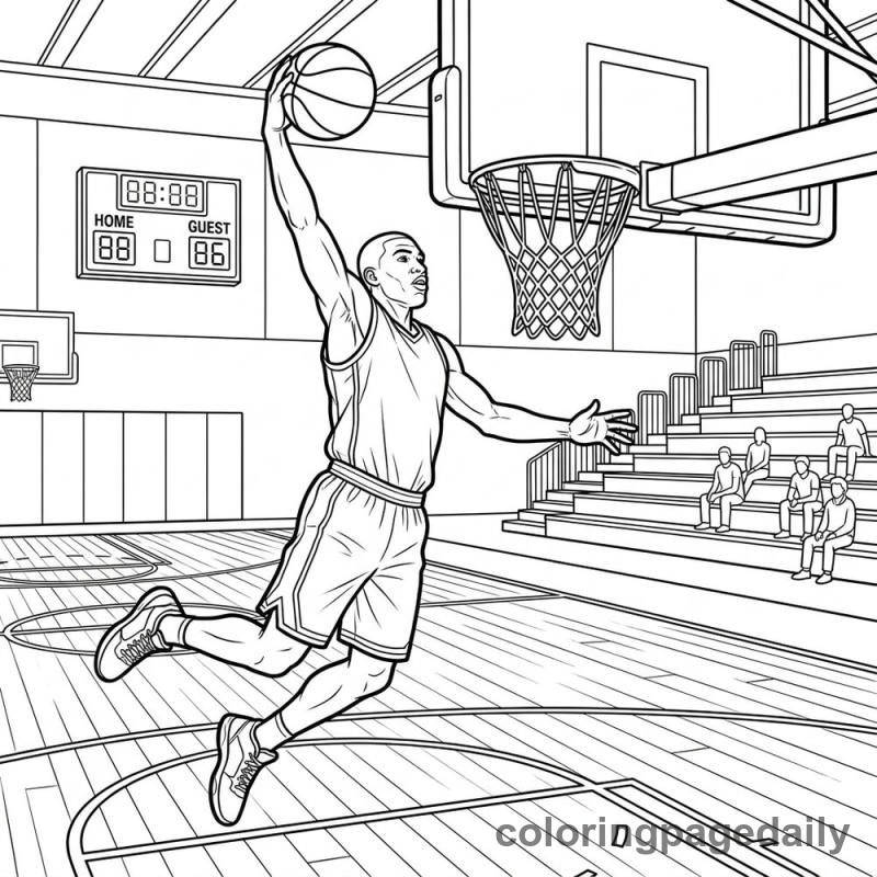 Basketball Slam Dunk - Daily printable coloring page in Sports category